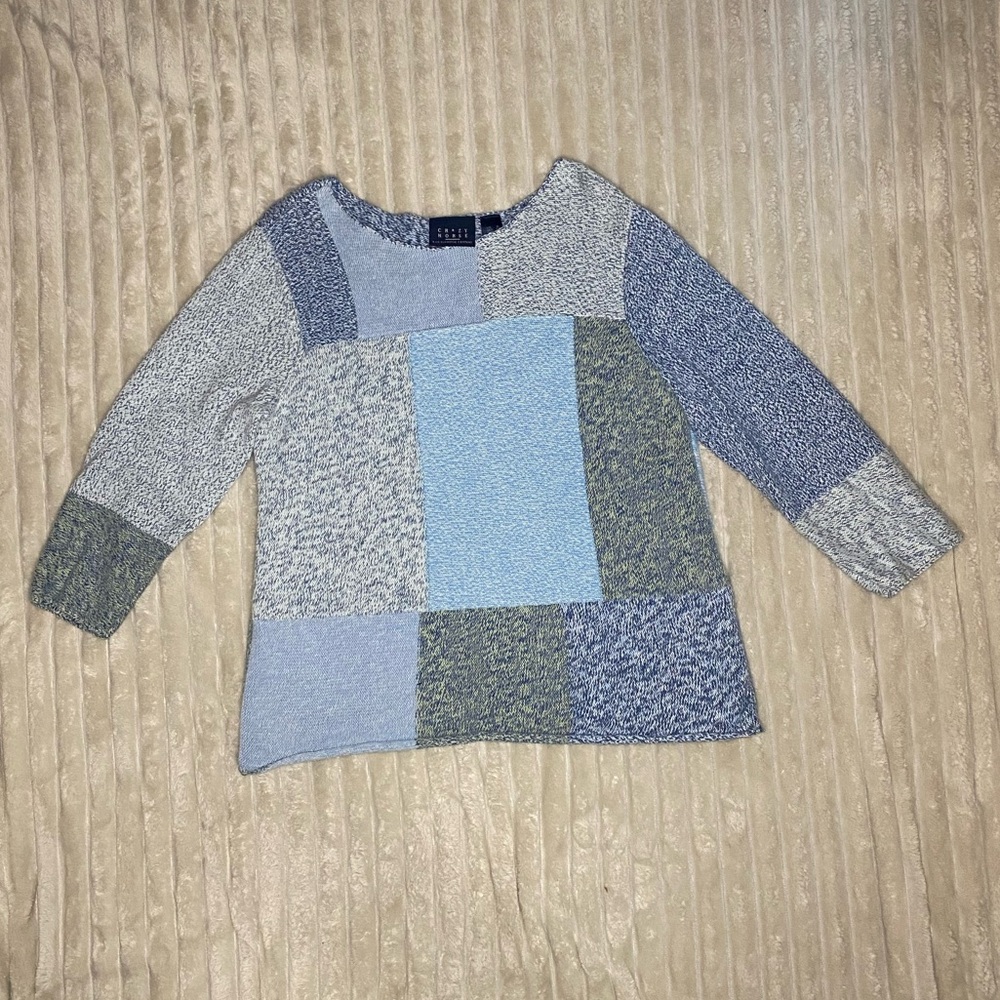 Crazy Horse Light Blue, Gray, Green Knit Patchwork Sweater 3/4 sleeves